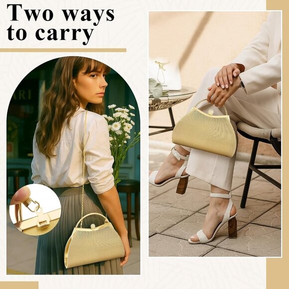 Trendy Gold Evening Accessory Set: Clutch, Bracelets, and Earrings Included - Picture 5 of 7